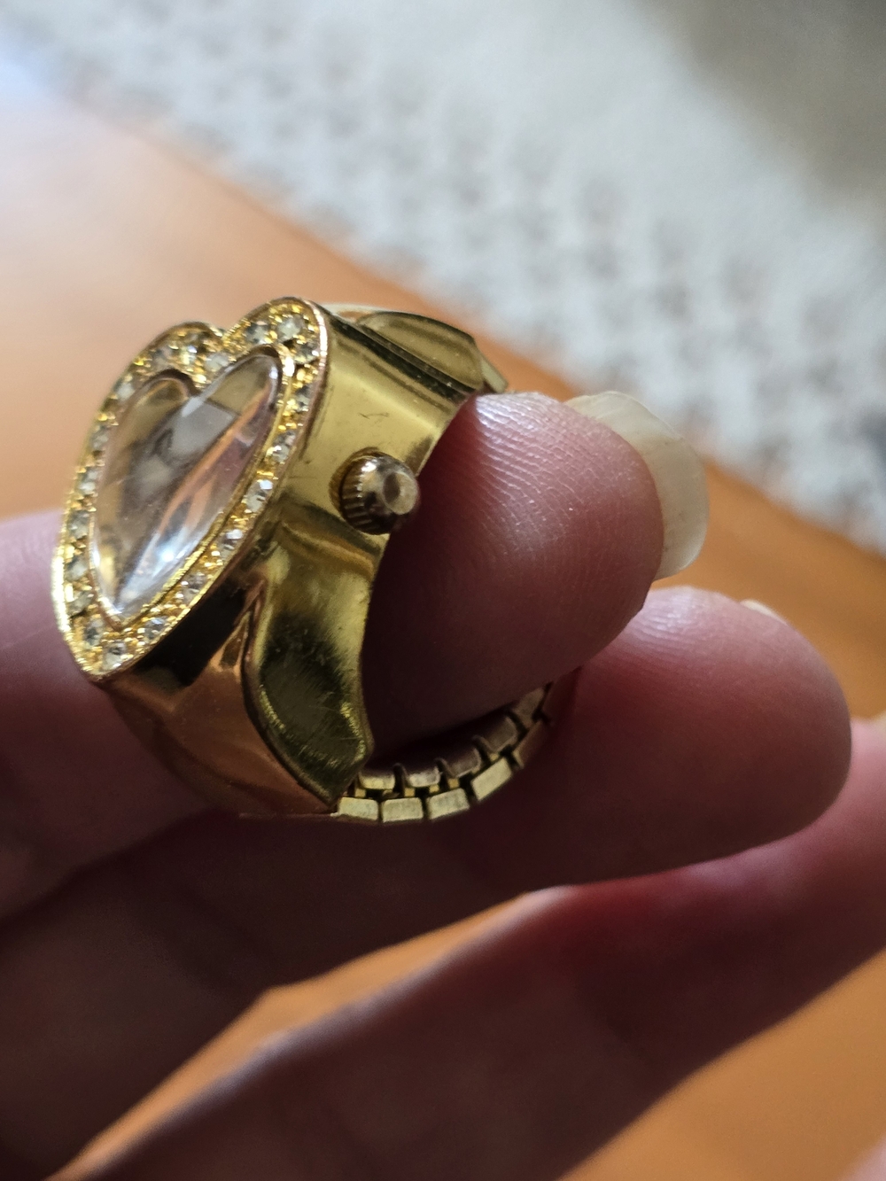 Gold Tone Heart Ring Urban Outfitters Gold Heart Ring Watch with Clear Crystals - Picture 3 of 9